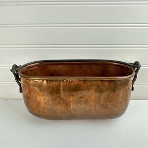 Vintage Hammered Copper Rustic Fish Kettle Poacher Steamer Planter Iron Handle